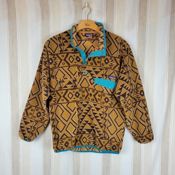 Patagonia Synchilla Snap T Pullover Fleece Montana Sieta Brown Aztec Size Medium - Picture 2 of 11